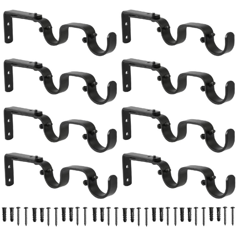 Anndason Heavy Duty Curtain Rod Brackets - Adjustable Double Rod Holders, 1 Inch (8 PCS, Black) - Image 1